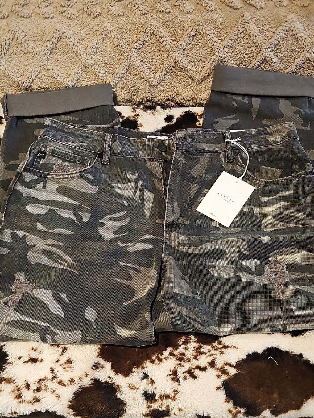 Kancan Camouflage Boyfriend Cropped Jeans
